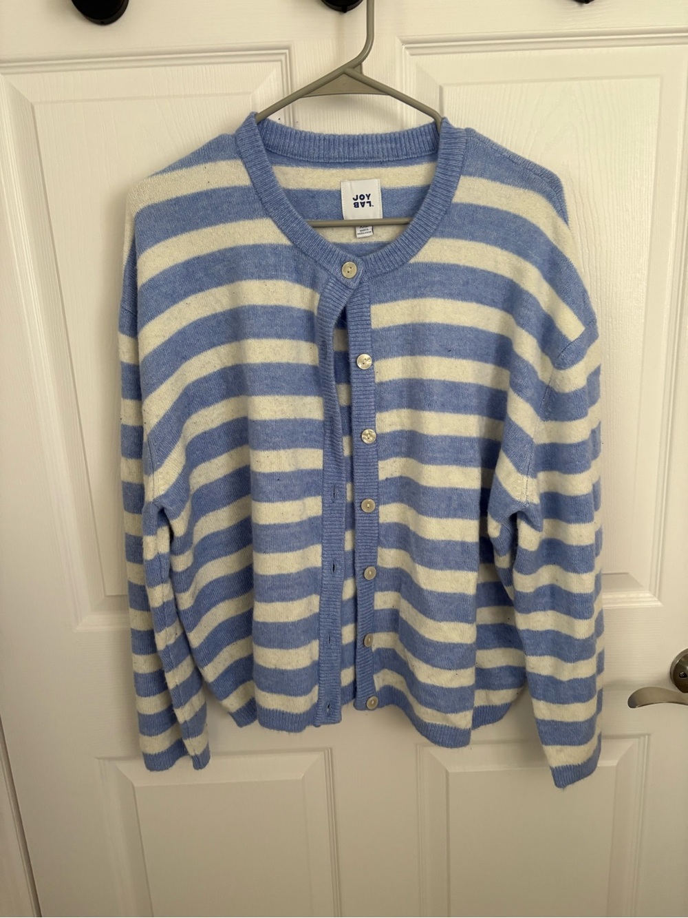 JoyLab Blue and Cream Striped Button-Front Cardigan